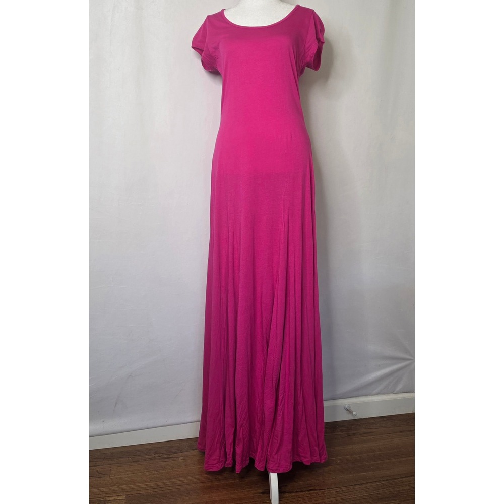 Lauren Ralph Lauren Magenta Pink Cotton Modal Short Sleeve Maxi Dress Medium